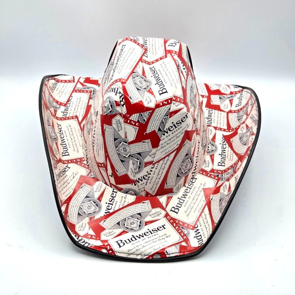 Budweiser Bud Cowboy Cowgirl Cardboard Beer Box Hat Red White Blue Stars - Picture 3 of 6